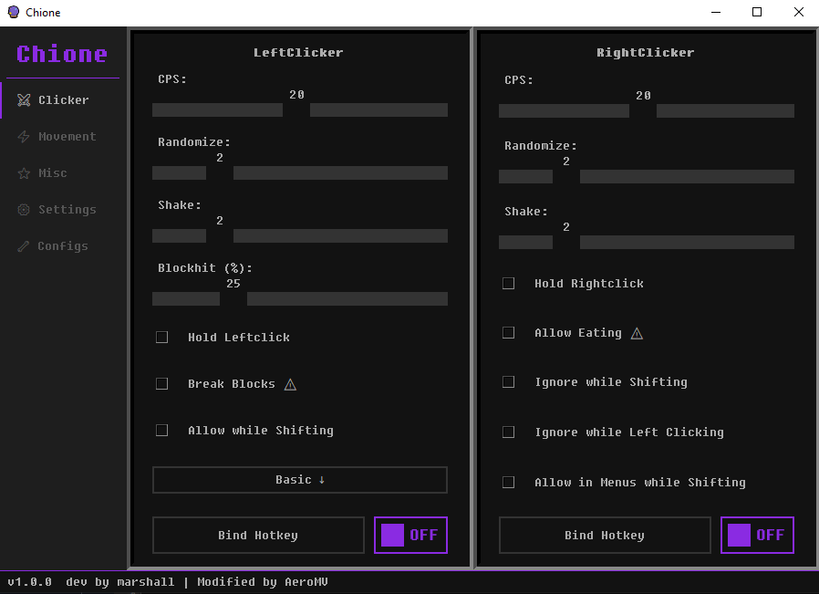Chione Clicker Menu